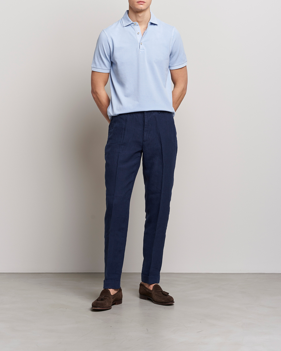 Heren | Polo's | Stenströms | Pigment Dyed Cotton Polo Shirt Light Blue