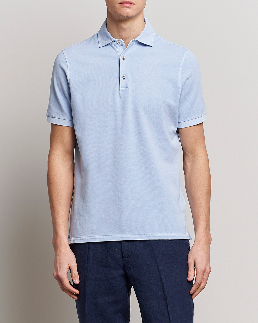 Heren | Polo's | Stenströms | Pigment Dyed Cotton Polo Shirt Light Blue