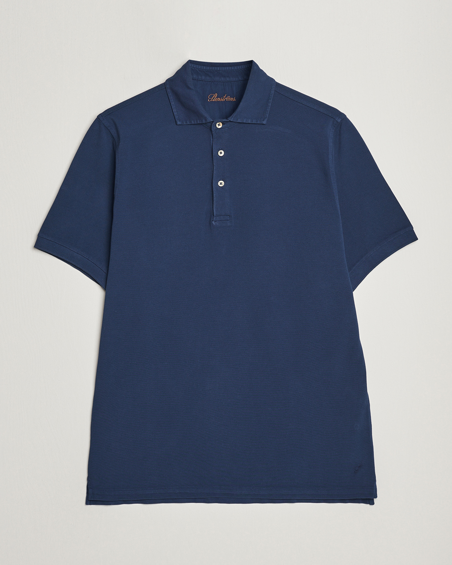 Heren | Polo's | Stenströms | Pigment Dyed Cotton Polo Shirt Navy