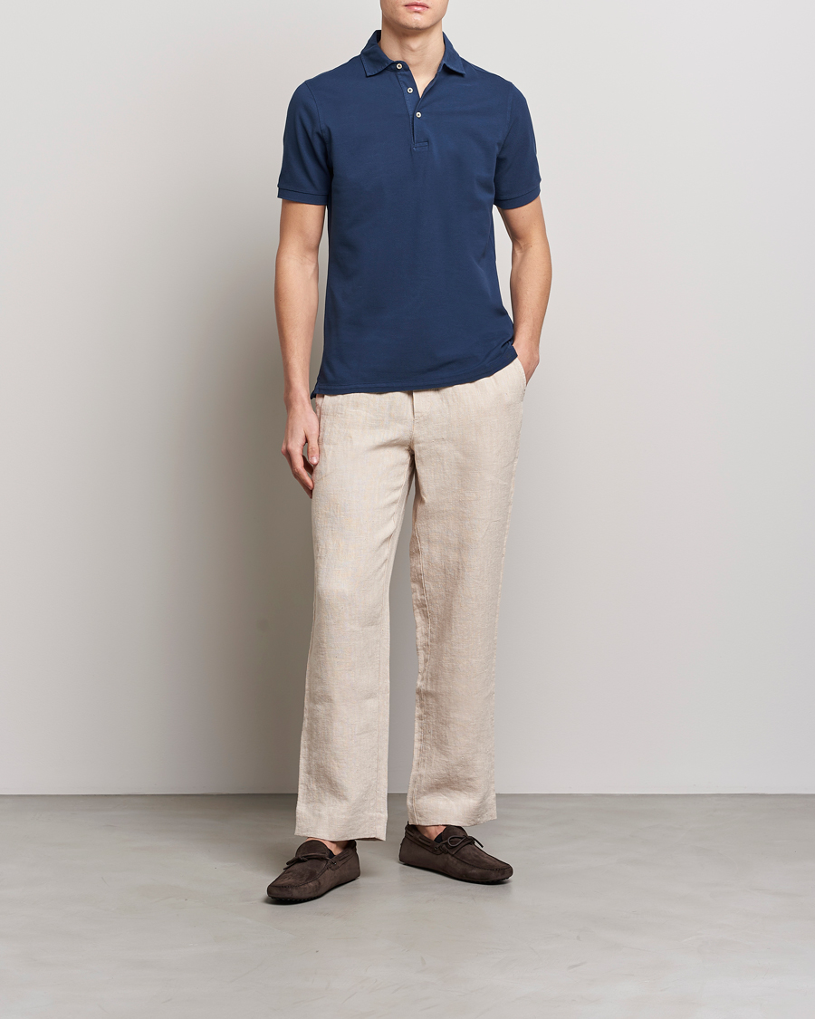 Heren | Polo's | Stenströms | Pigment Dyed Cotton Polo Shirt Navy