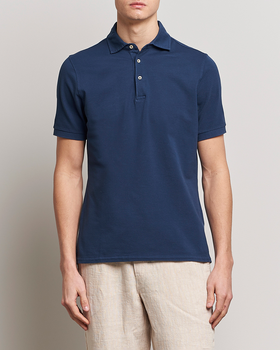 Heren | Polo's | Stenströms | Pigment Dyed Cotton Polo Shirt Navy