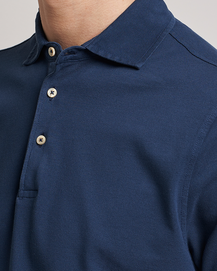 Heren | Polo's | Stenströms | Pigment Dyed Cotton Polo Shirt Navy