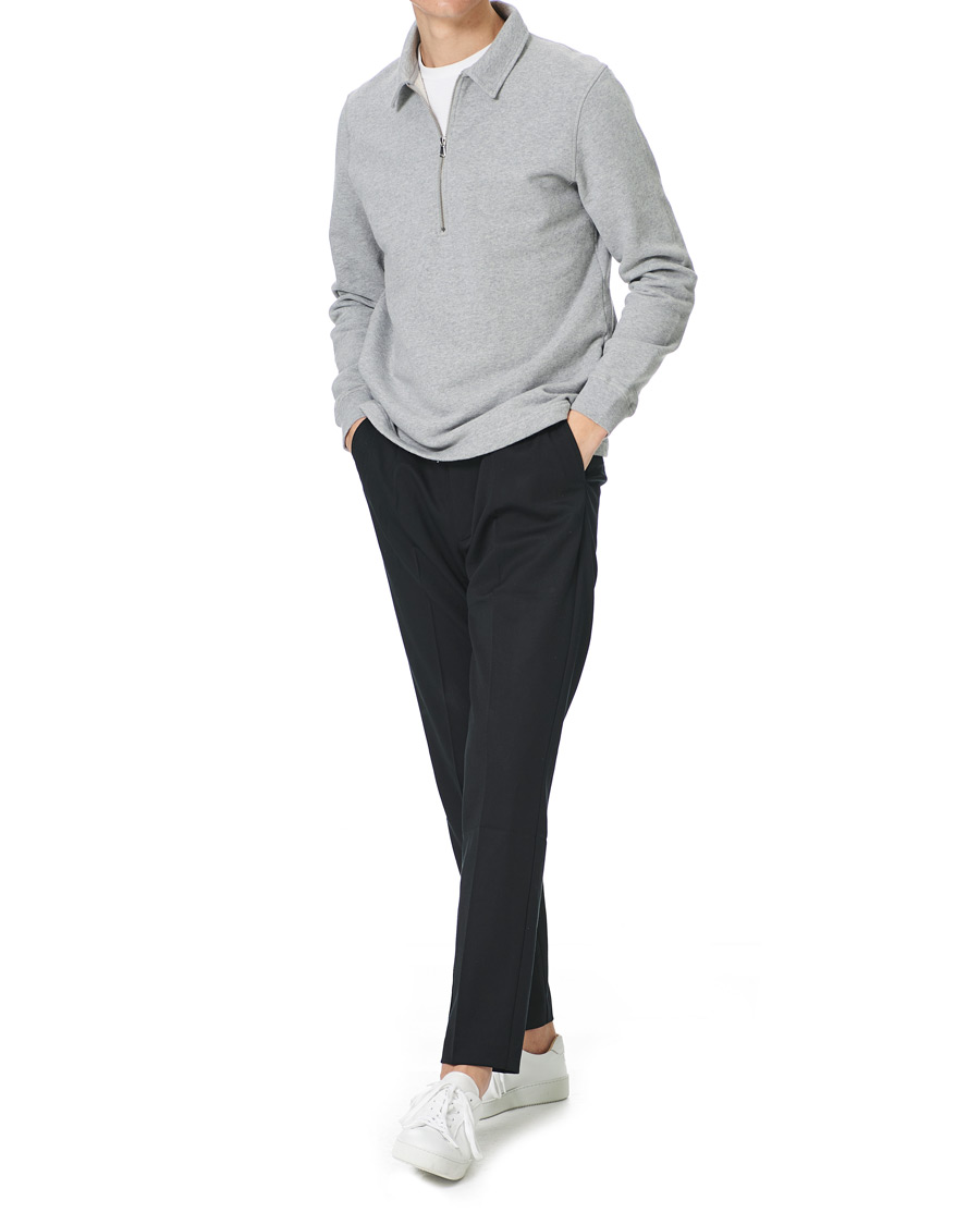 Heren | Truien | Sunspel | Zip Polo Sweatshirt Grey Melange