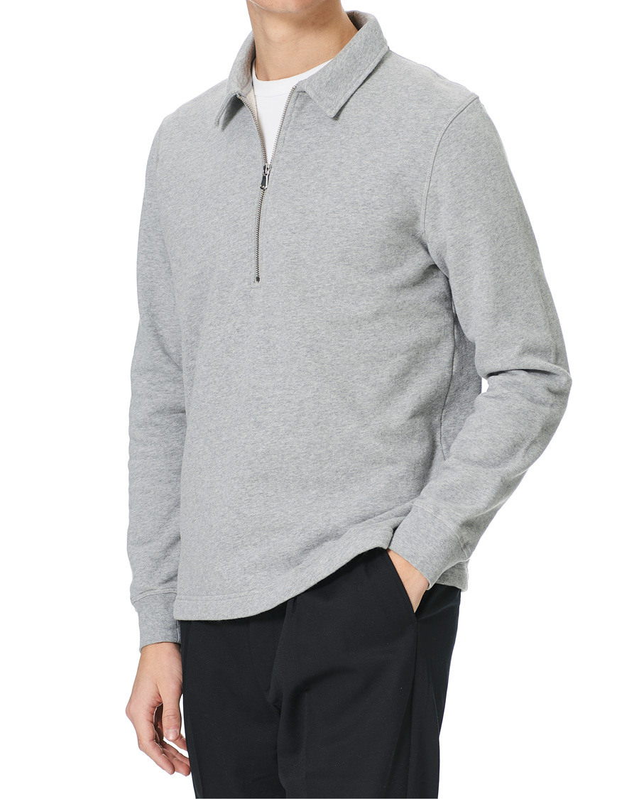 Heren | Truien | Sunspel | Zip Polo Sweatshirt Grey Melange