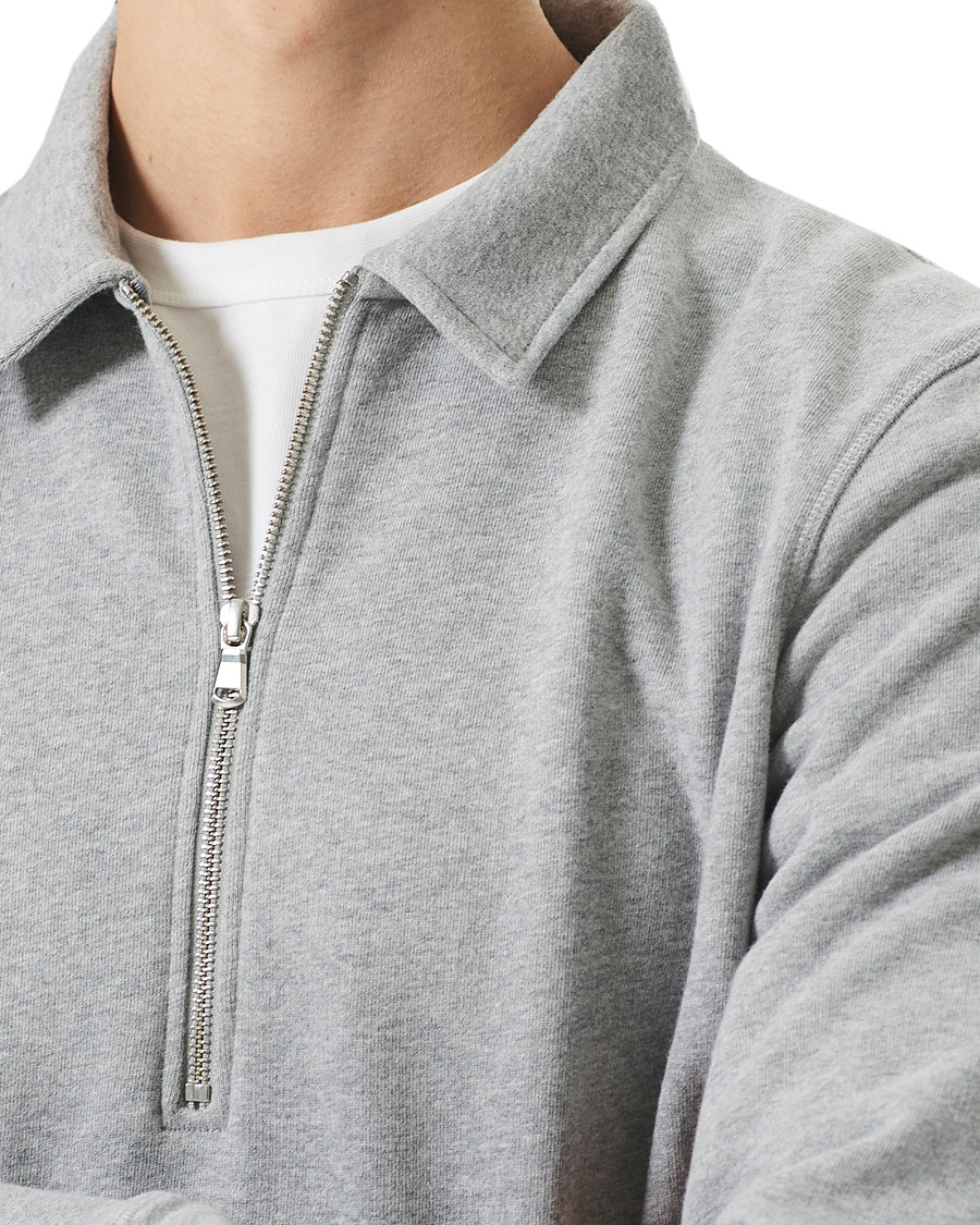Heren | Truien | Sunspel | Zip Polo Sweatshirt Grey Melange