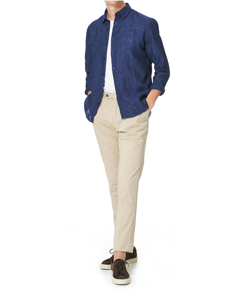 Heren | Overhemden | Sunspel | Linen Casual Shirt Navy Melange