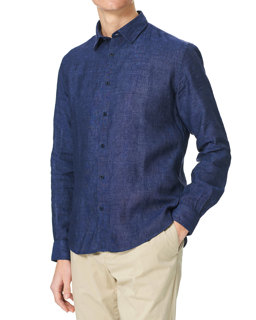Heren | Overhemden | Sunspel | Linen Casual Shirt Navy Melange