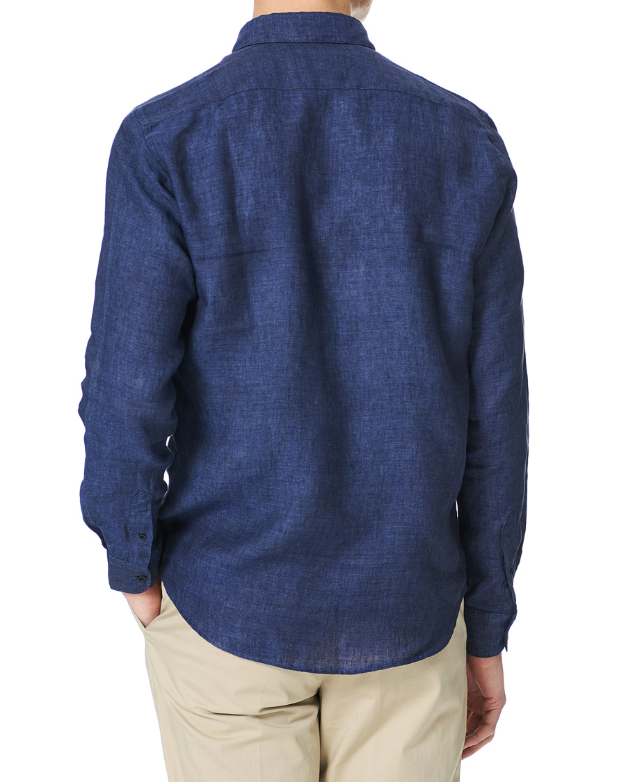Heren | Overhemden | Sunspel | Linen Casual Shirt Navy Melange