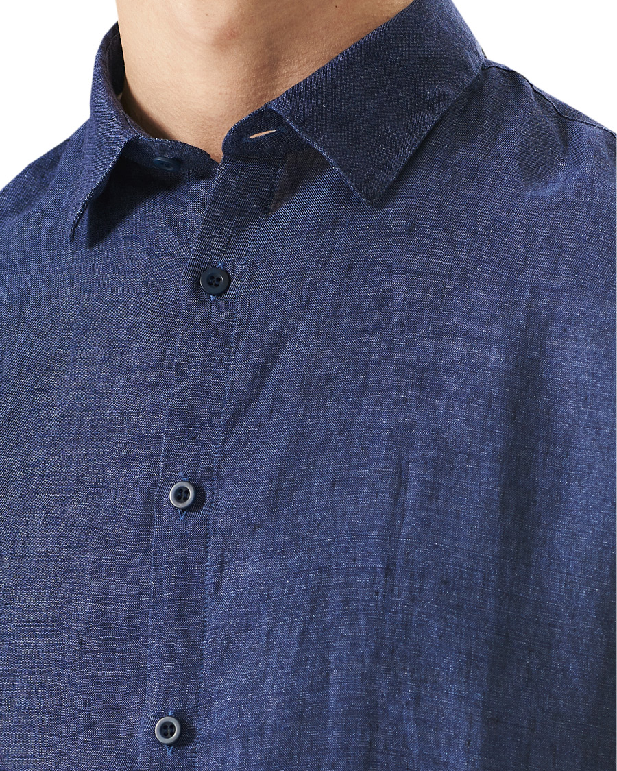 Heren | Overhemden | Sunspel | Linen Casual Shirt Navy Melange
