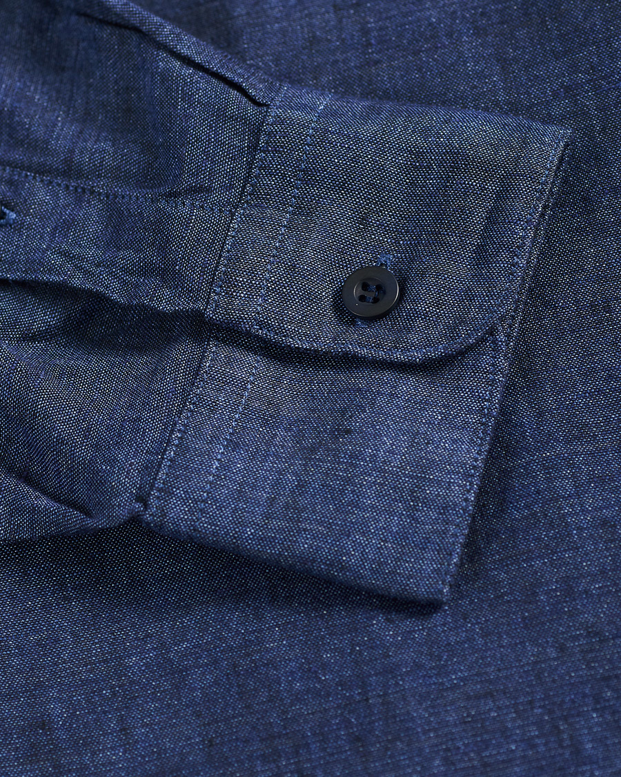 Heren | Overhemden | Sunspel | Linen Casual Shirt Navy Melange
