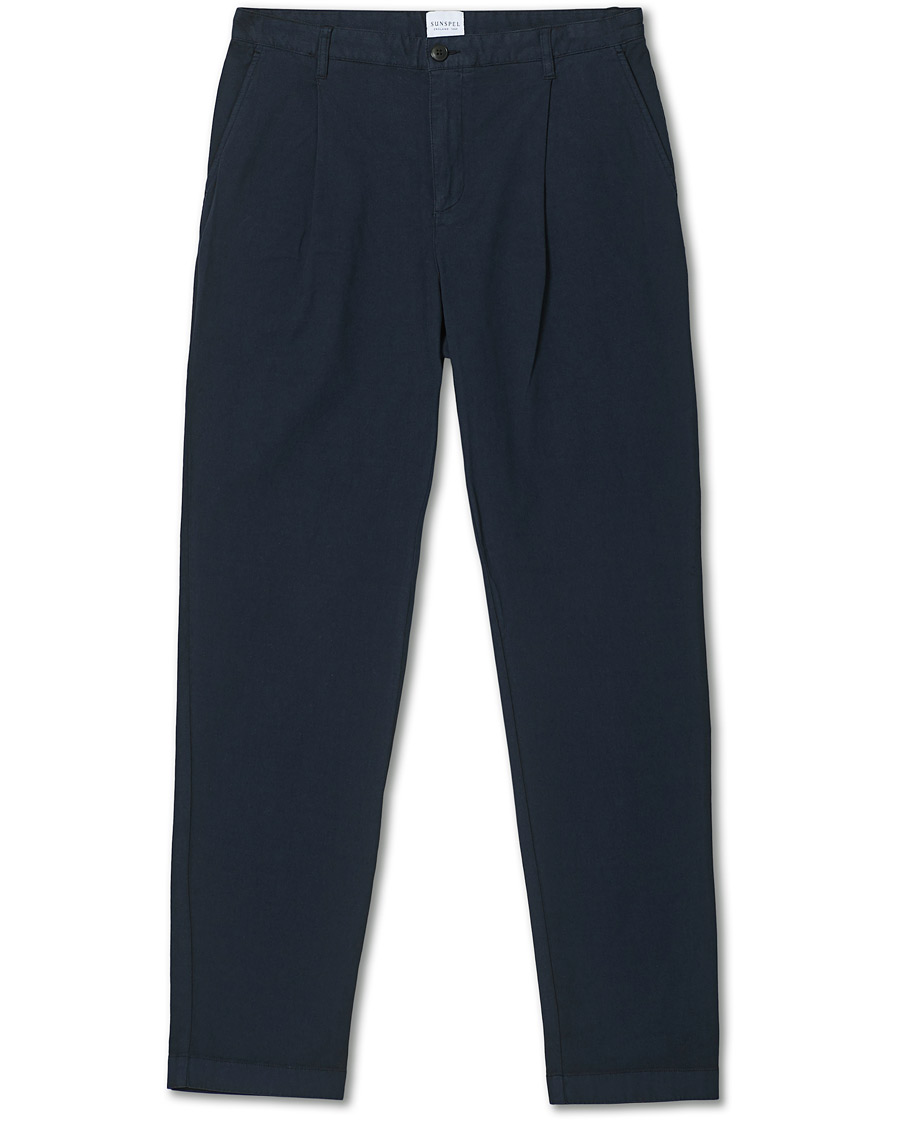 Heren | Broeken | Sunspel | Cotton Relaxed Fit Trousers Navy