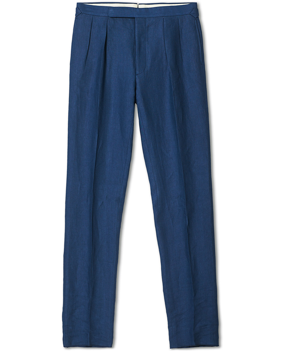 Heren | Broeken | Ralph Lauren Purple Label | Linen Trousers Medium Blue