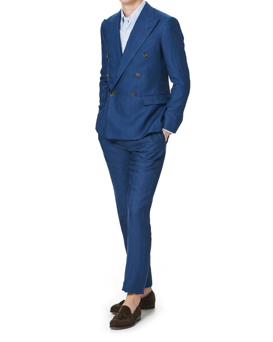 Heren | Broeken | Ralph Lauren Purple Label | Linen Trousers Medium Blue