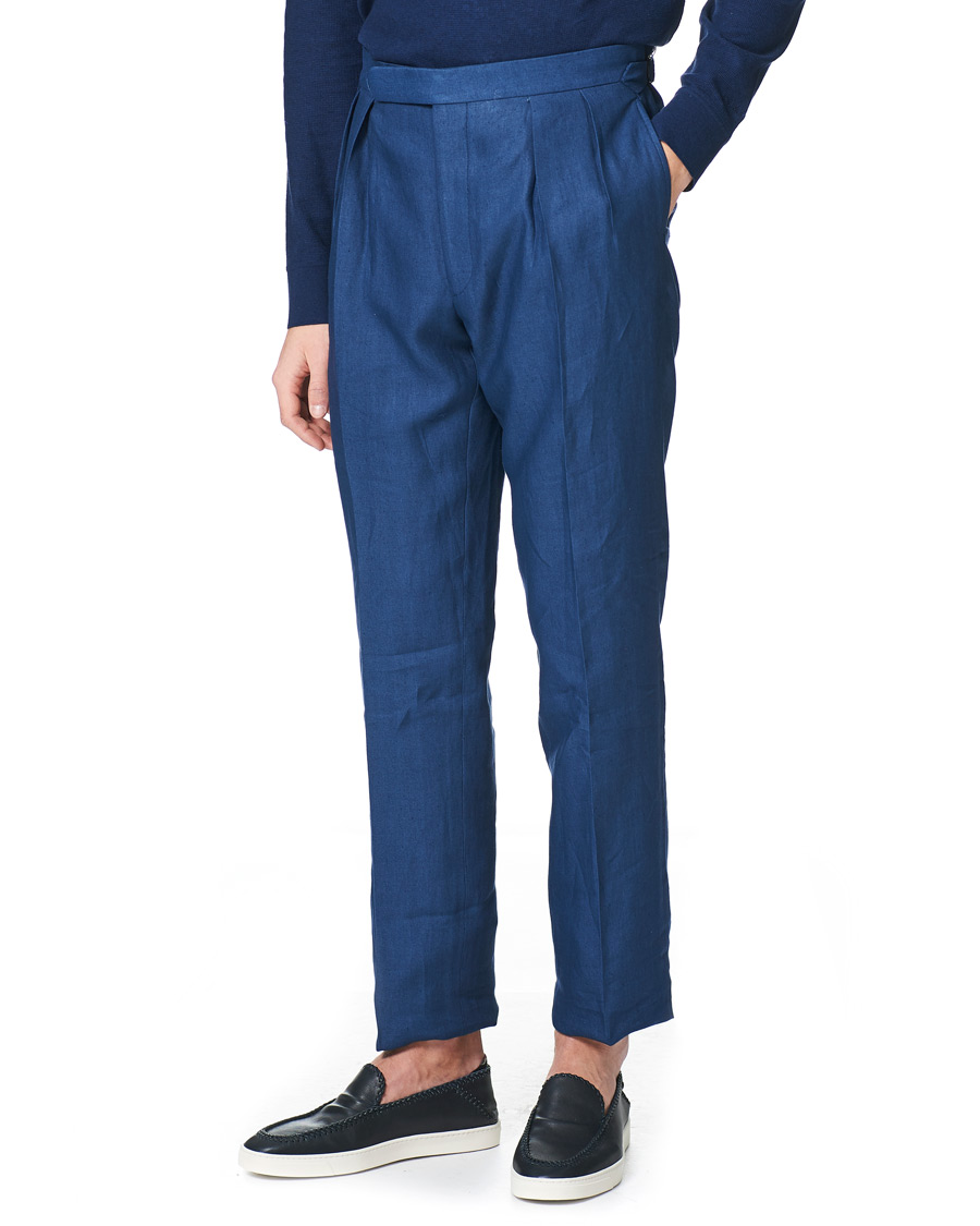 Heren | Broeken | Ralph Lauren Purple Label | Linen Trousers Medium Blue