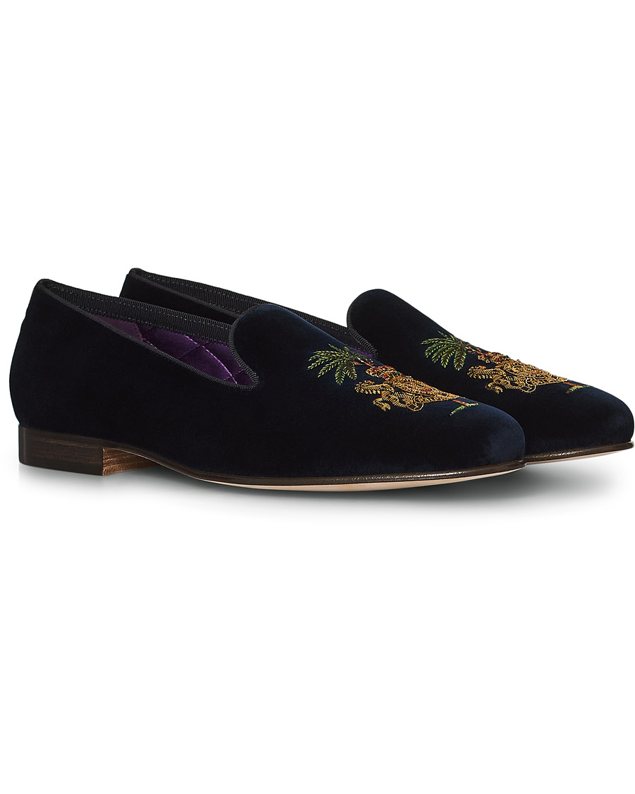 Heren | Ralph Lauren Purple Label Alonso Palm Crest Slippers Navy | Ralph Lauren Purple Label | Alonso Palm Crest Slippers Navy