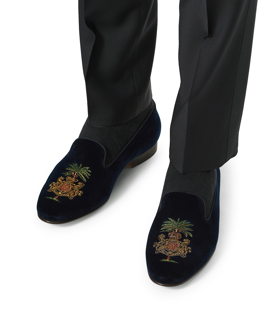 Heren | Ralph Lauren Purple Label Alonso Palm Crest Slippers Navy | Ralph Lauren Purple Label | Alonso Palm Crest Slippers Navy
