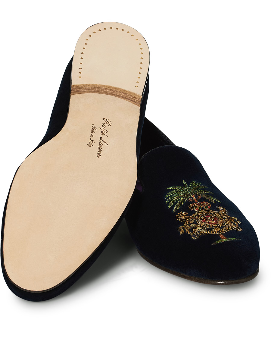 Heren | Ralph Lauren Purple Label Alonso Palm Crest Slippers Navy | Ralph Lauren Purple Label | Alonso Palm Crest Slippers Navy