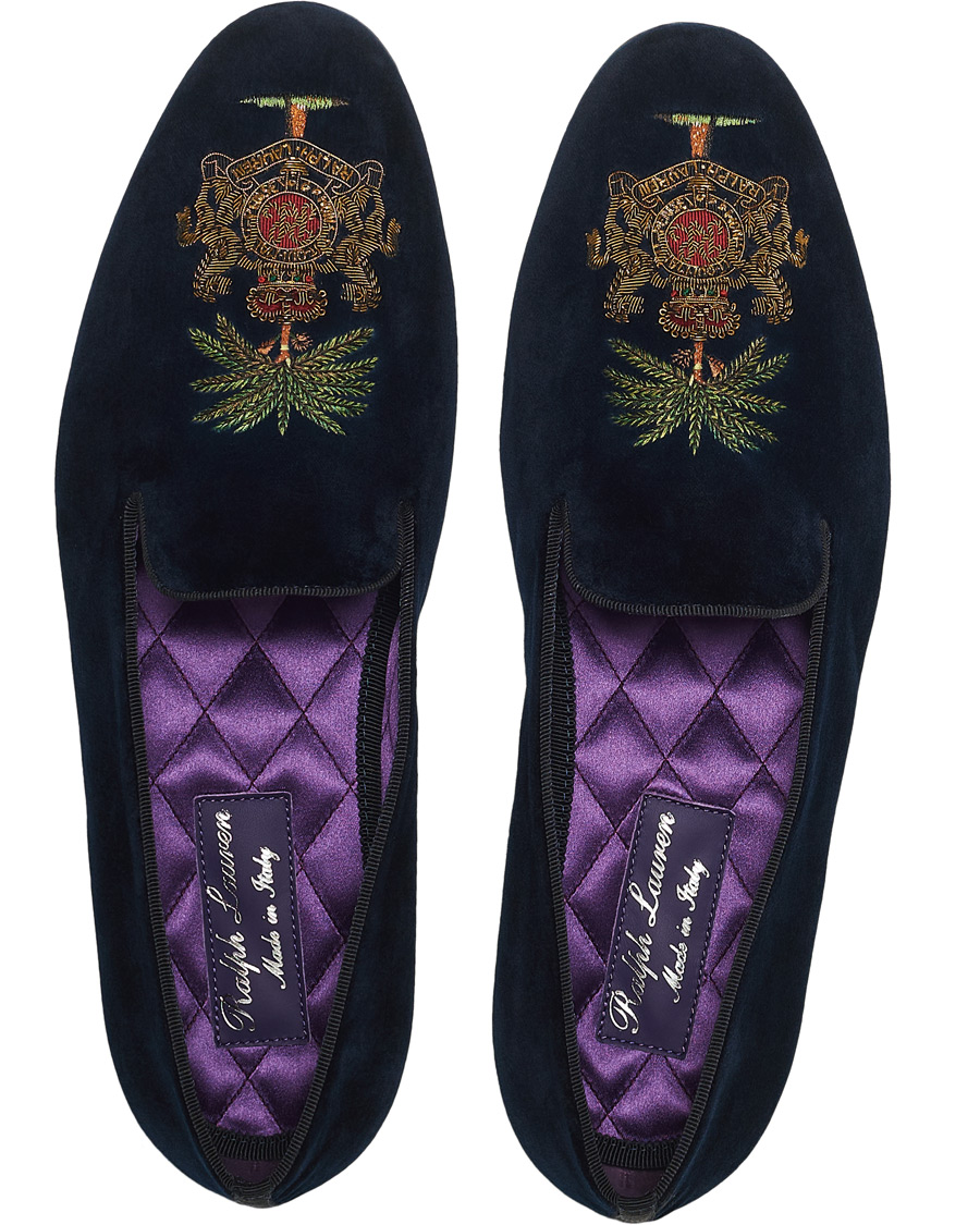 Heren | Ralph Lauren Purple Label Alonso Palm Crest Slippers Navy | Ralph Lauren Purple Label | Alonso Palm Crest Slippers Navy