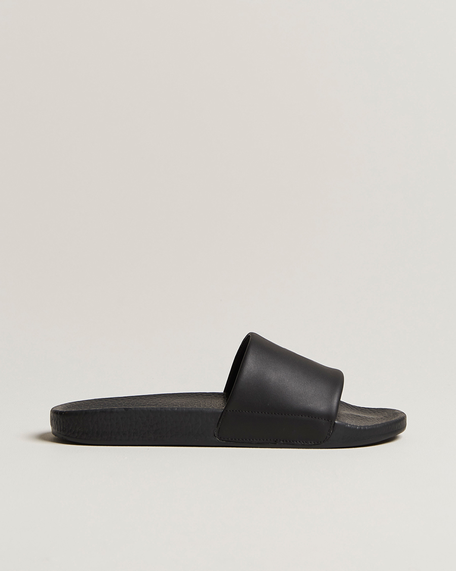 Heren | Polo Ralph Lauren Leather Logo Slides Black | Polo Ralph Lauren | Leather Logo Slides Black