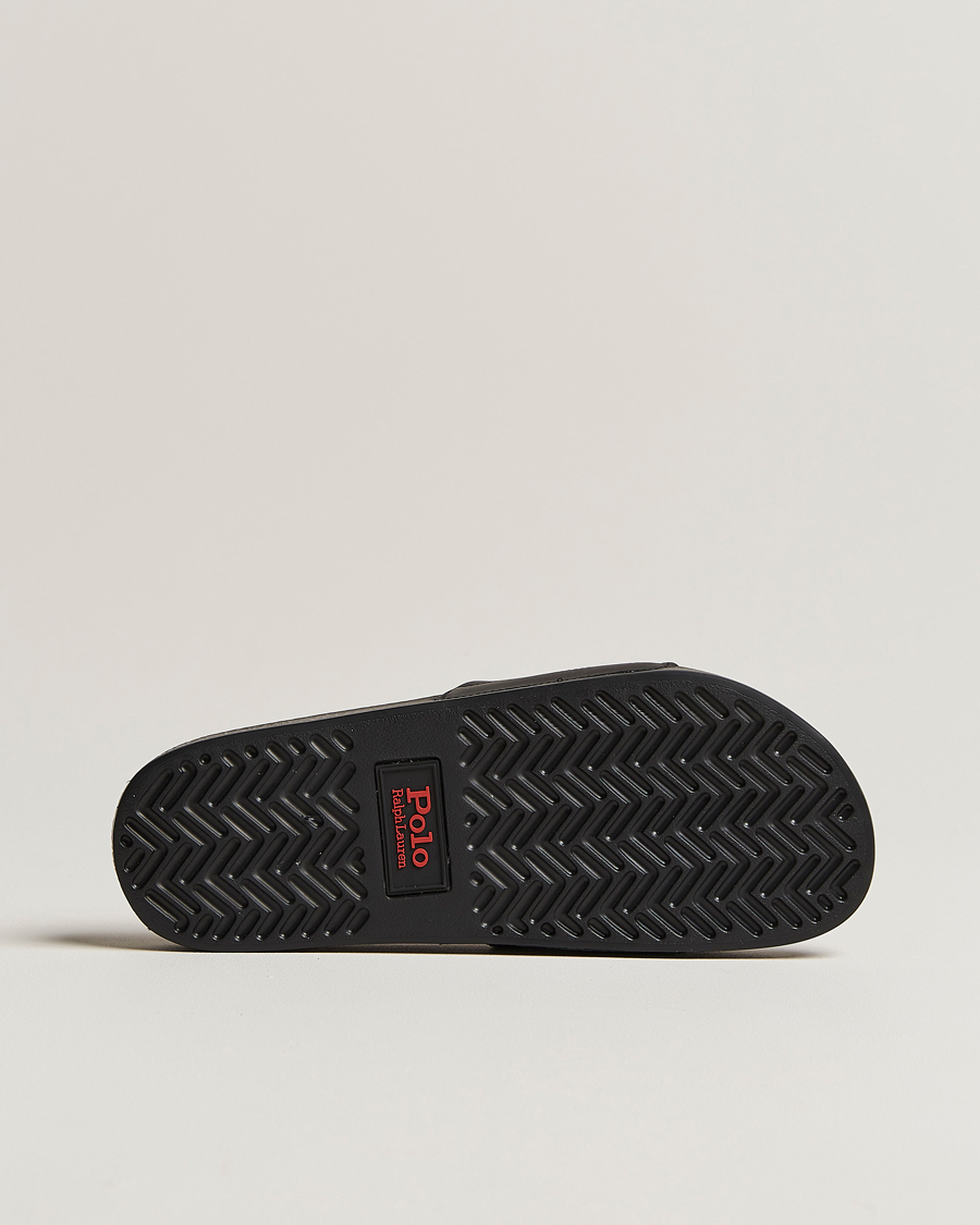 Heren | Polo Ralph Lauren Leather Logo Slides Black | Polo Ralph Lauren | Leather Logo Slides Black