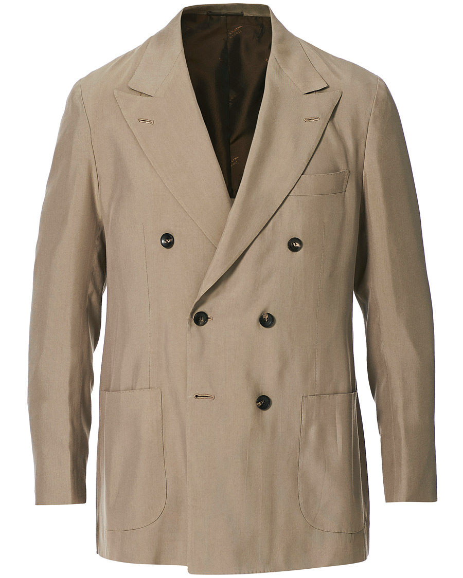 Heren | Blazers | Kiton | Washed Silk Double Breasted Blazer Beige