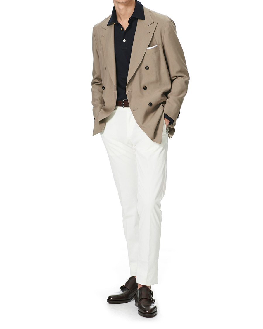 Heren | Blazers | Kiton | Washed Silk Double Breasted Blazer Beige