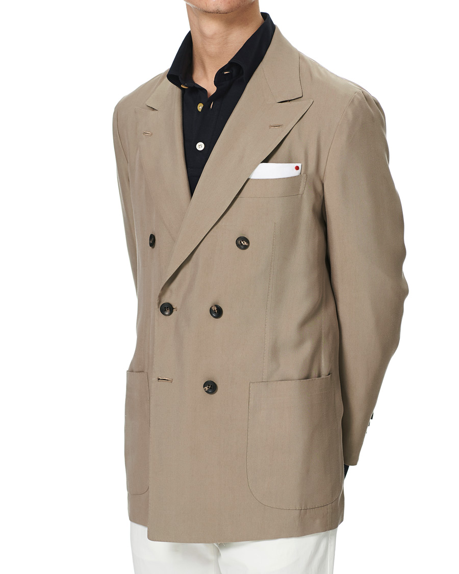 Heren | Blazers | Kiton | Washed Silk Double Breasted Blazer Beige