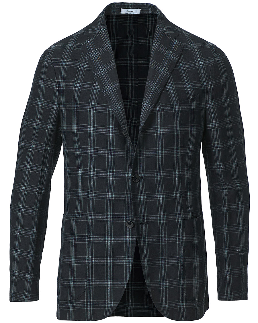 Heren | Blazers | Boglioli | K Jacket Wool/Linen Overcheck Blazer Navy