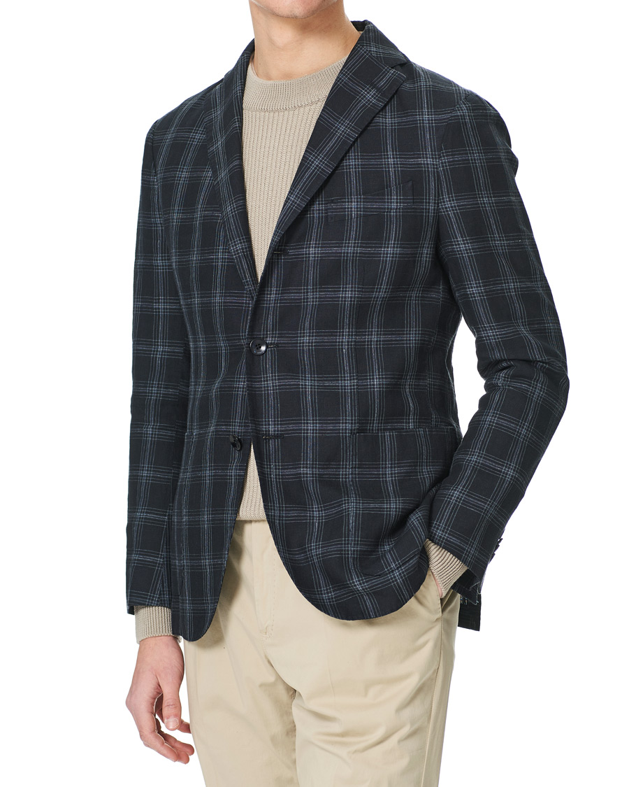 Heren | Blazers | Boglioli | K Jacket Wool/Linen Overcheck Blazer Navy