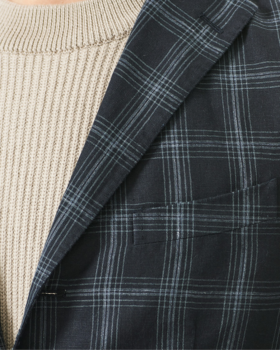 Heren | Blazers | Boglioli | K Jacket Wool/Linen Overcheck Blazer Navy