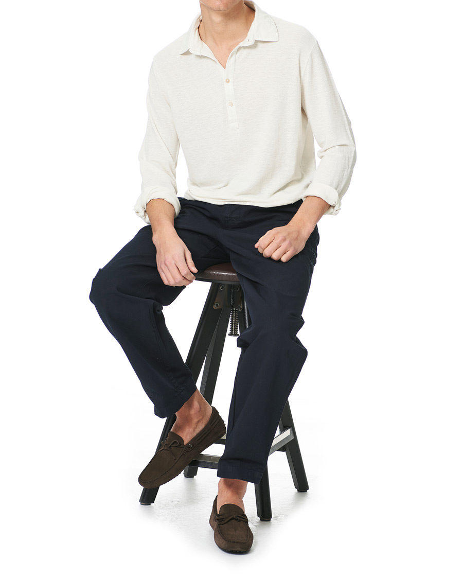Heren | Truien | Boglioli | Washed Linen Long Sleeve Polo White