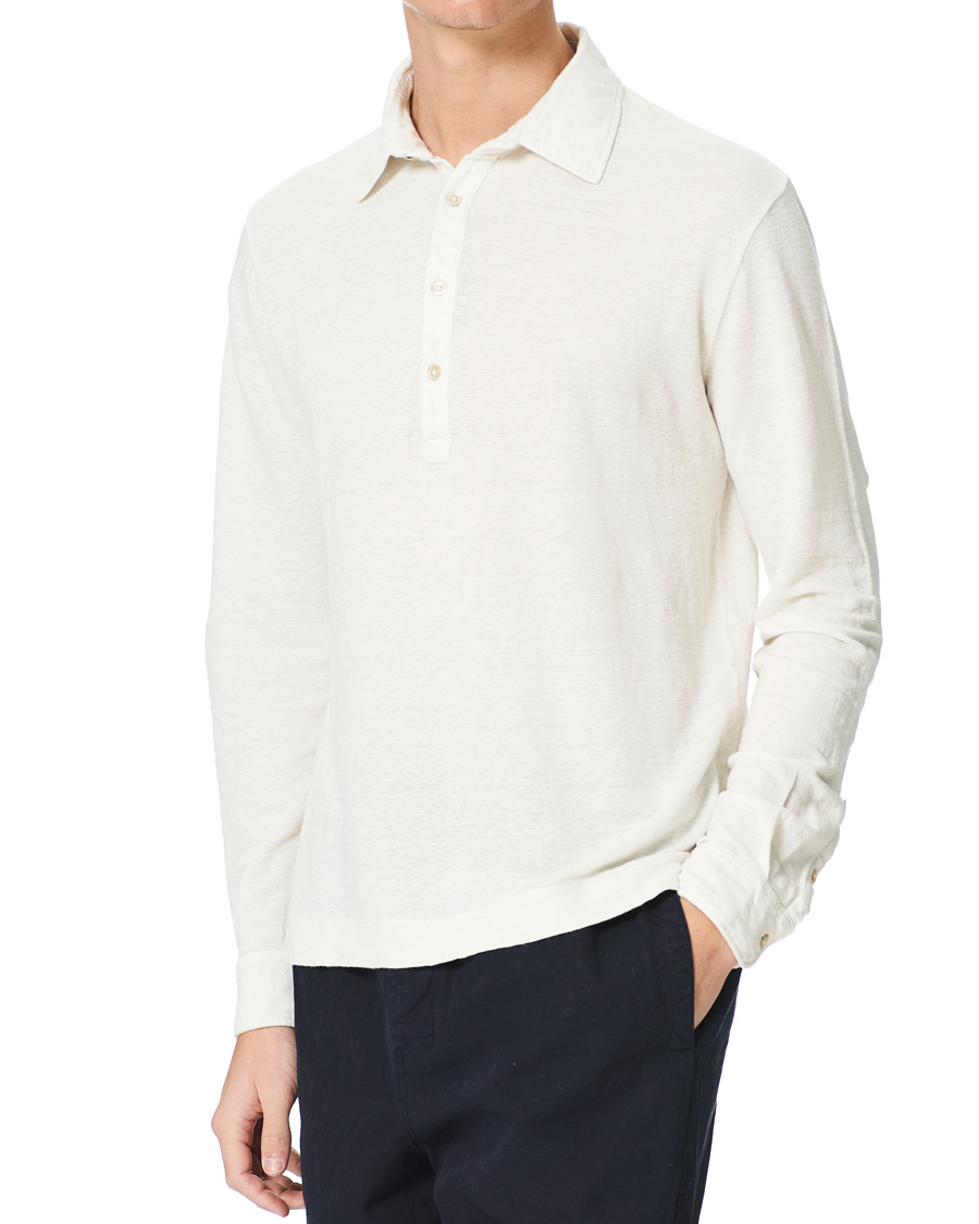 Heren | Truien | Boglioli | Washed Linen Long Sleeve Polo White