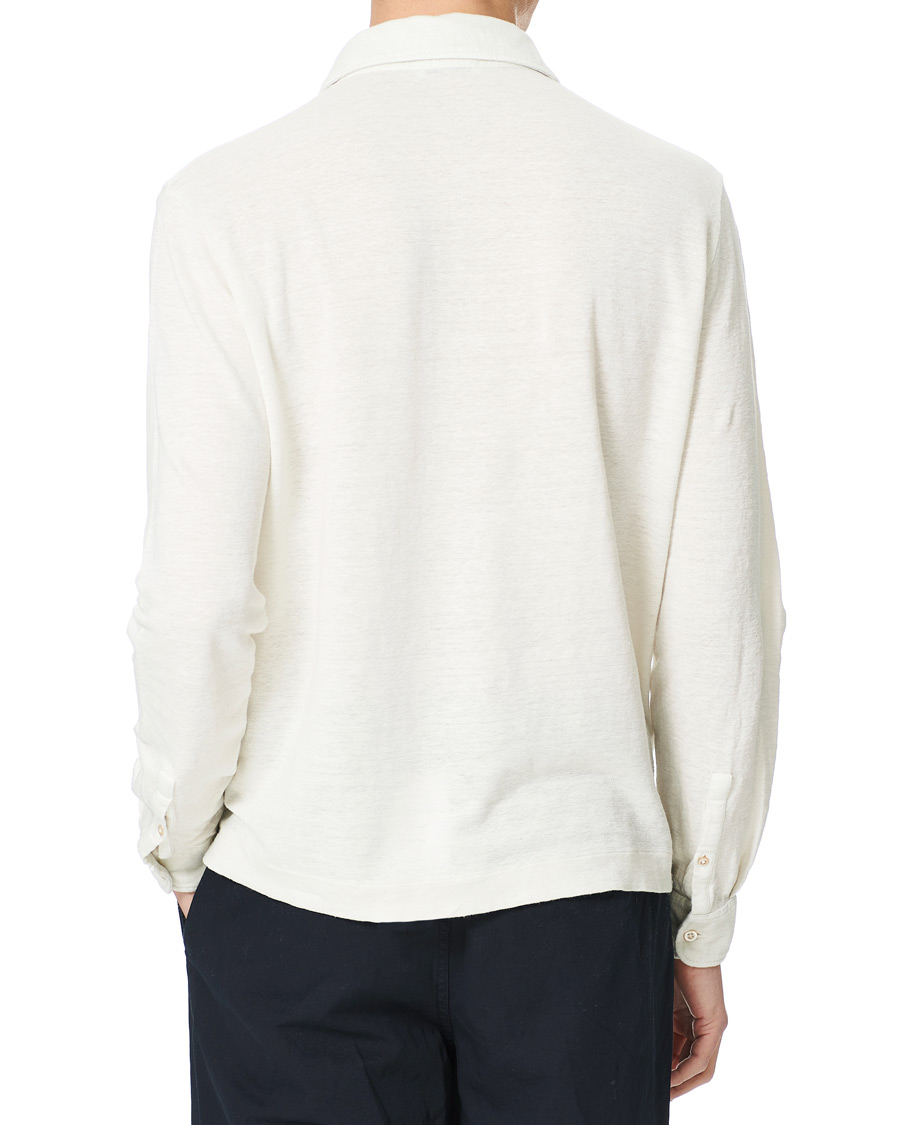 Heren | Truien | Boglioli | Washed Linen Long Sleeve Polo White