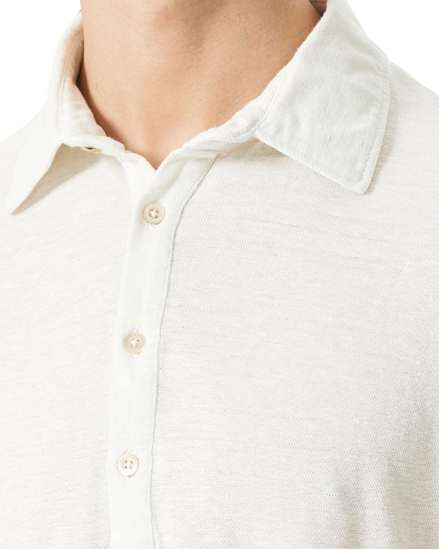 Heren | Truien | Boglioli | Washed Linen Long Sleeve Polo White