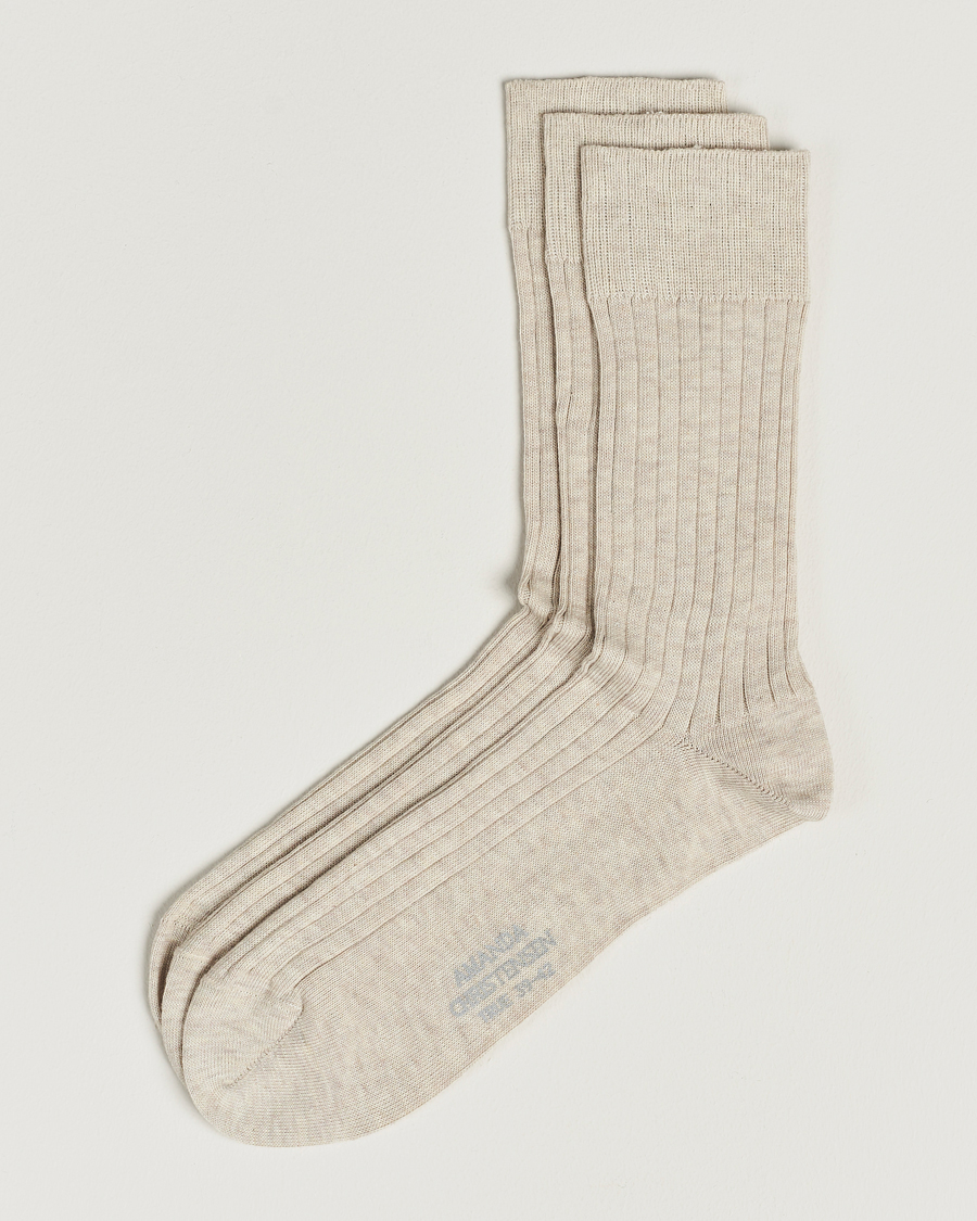 Heren | Ondergoed | Amanda Christensen | 3-Pack True Cotton Ribbed Socks Sand Melange