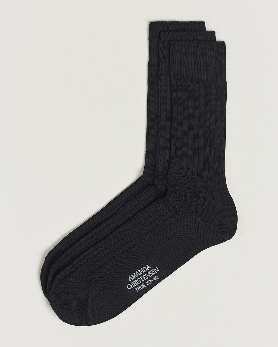 Heren | Ondergoed | Amanda Christensen | 3-Pack True Cotton Ribbed Socks Black