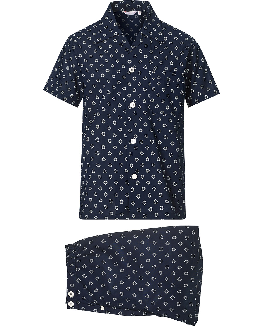Heren | Pyjama's en gewaden | Derek Rose | Shortie Printed Cotton Pyjama Set Navy
