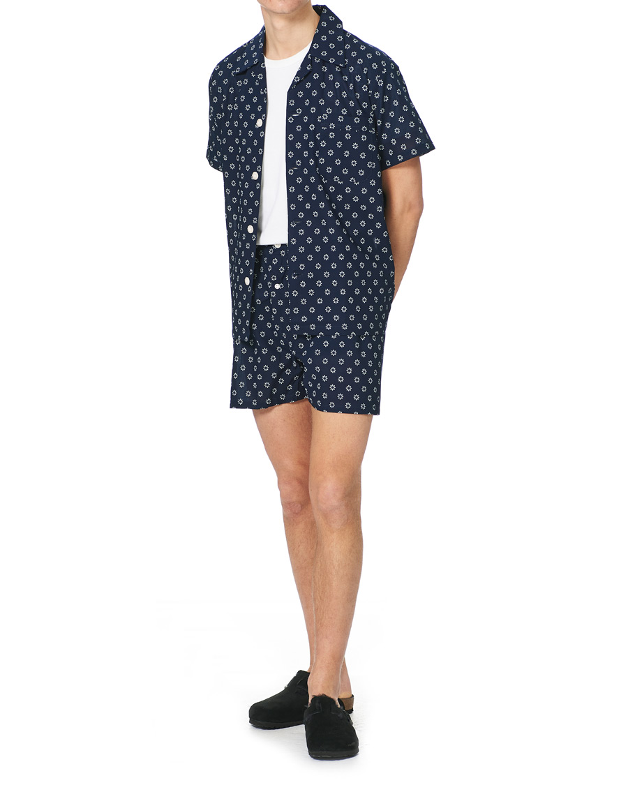 Heren | Pyjama's en gewaden | Derek Rose | Shortie Printed Cotton Pyjama Set Navy