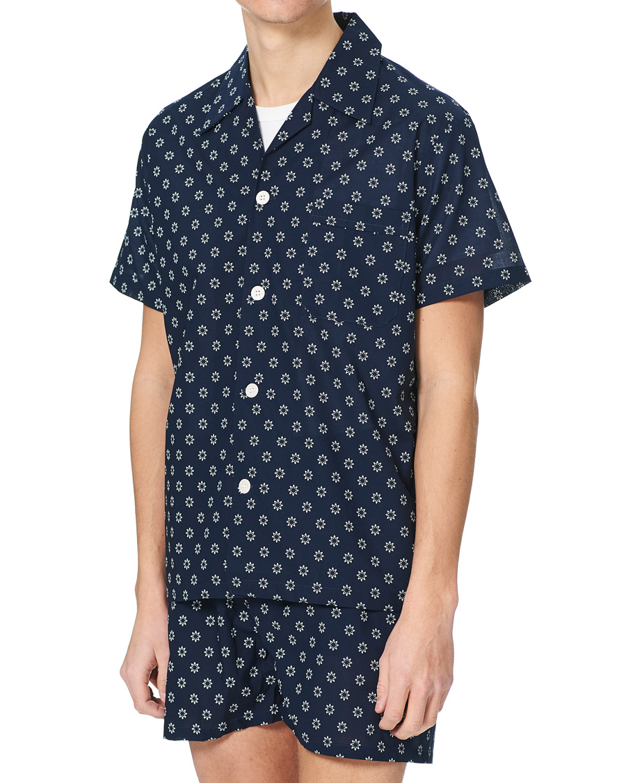 Heren | Pyjama's en gewaden | Derek Rose | Shortie Printed Cotton Pyjama Set Navy