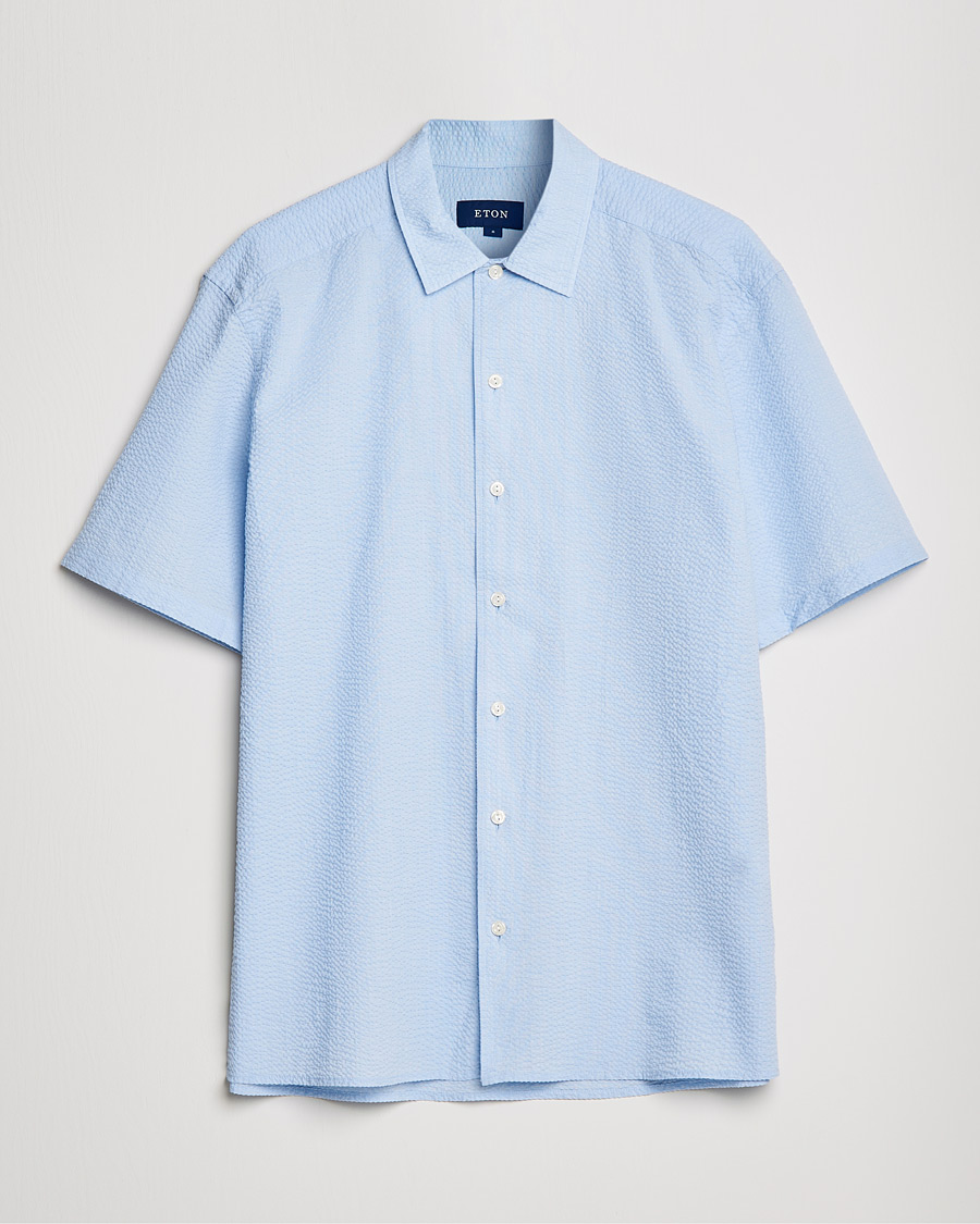 Heren | Overhemden | Eton | Seersucker Short Sleeve Shirt Light Blue