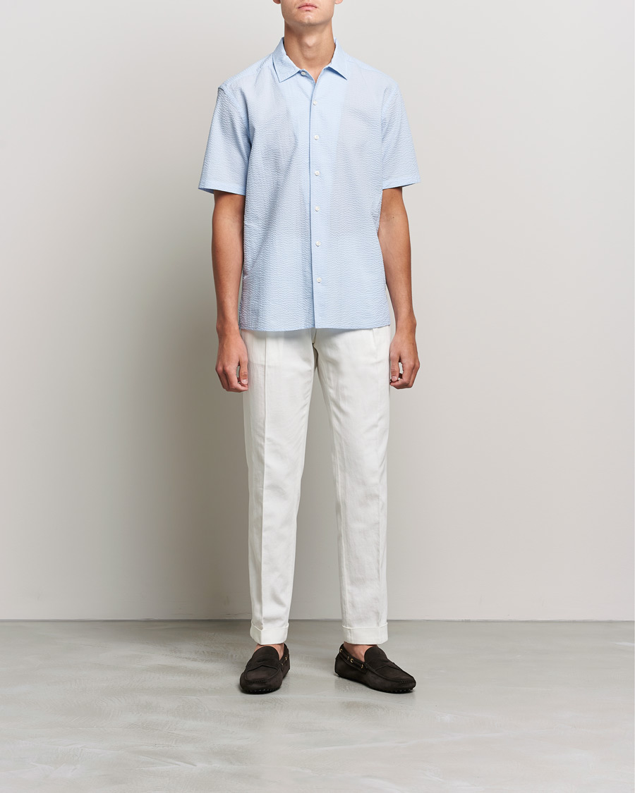 Heren | Overhemden | Eton | Seersucker Short Sleeve Shirt Light Blue