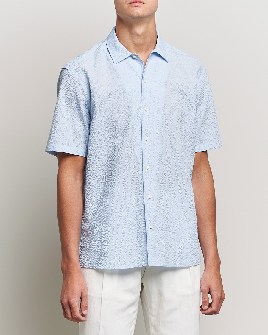 Heren | Overhemden | Eton | Seersucker Short Sleeve Shirt Light Blue