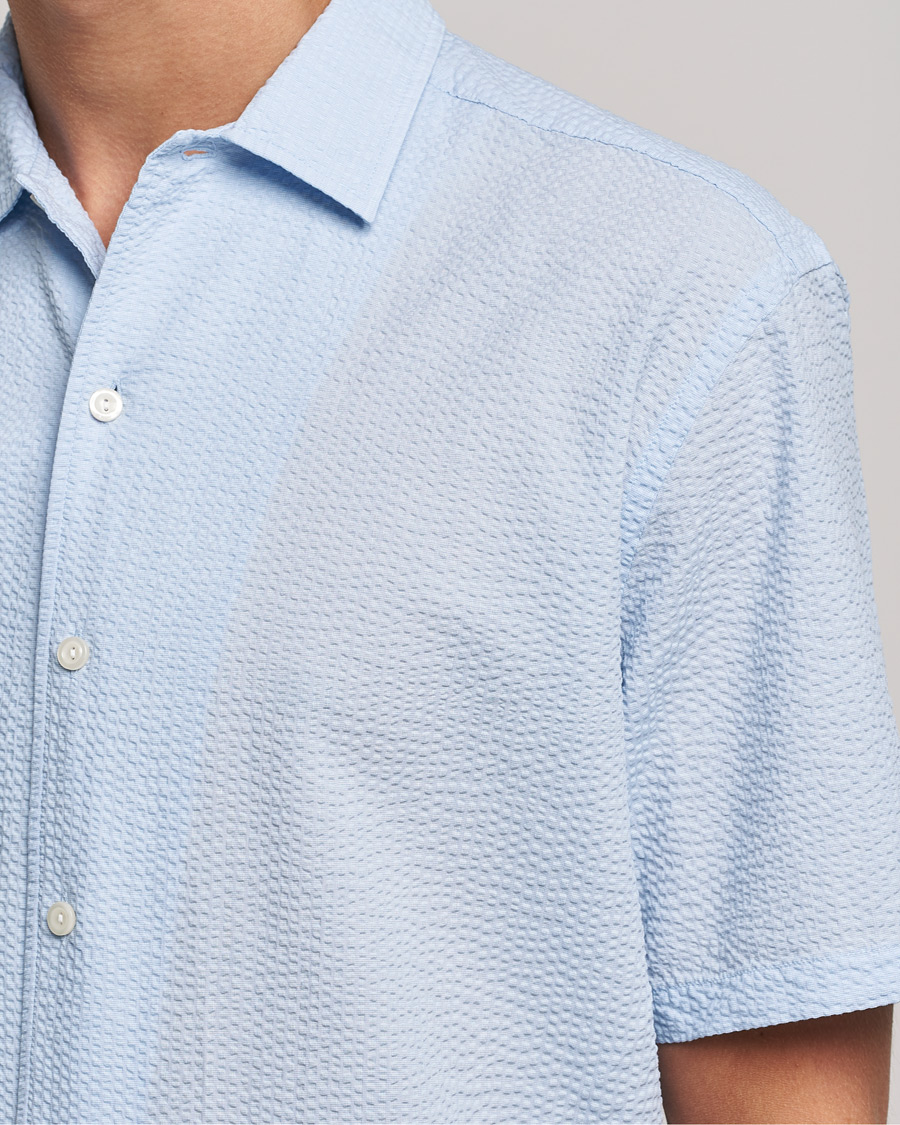 Heren | Overhemden | Eton | Seersucker Short Sleeve Shirt Light Blue