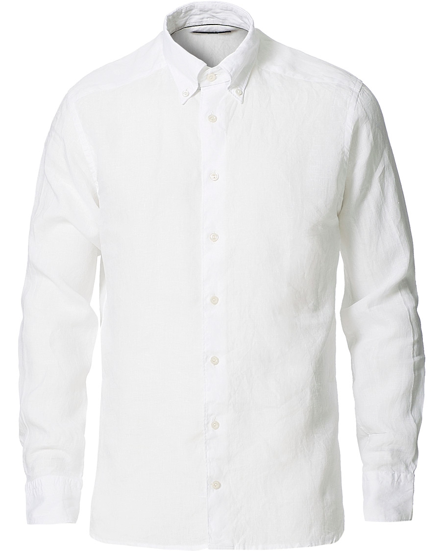 Heren | Overhemden | Eton | Slim Fit Button Down Linen Shirt White