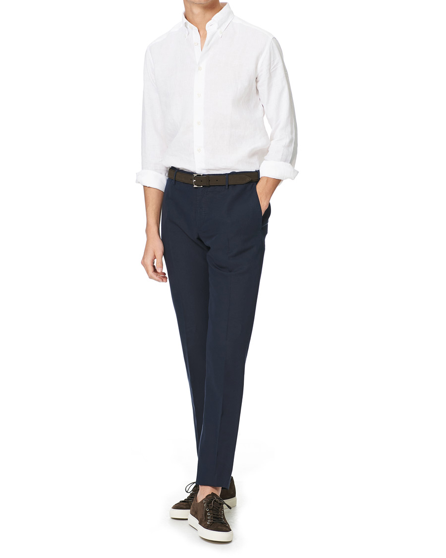 Heren | Overhemden | Eton | Slim Fit Button Down Linen Shirt White