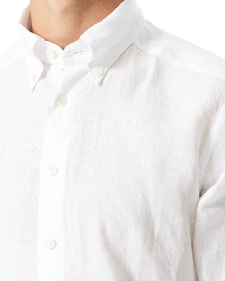Heren | Overhemden | Eton | Slim Fit Button Down Linen Shirt White