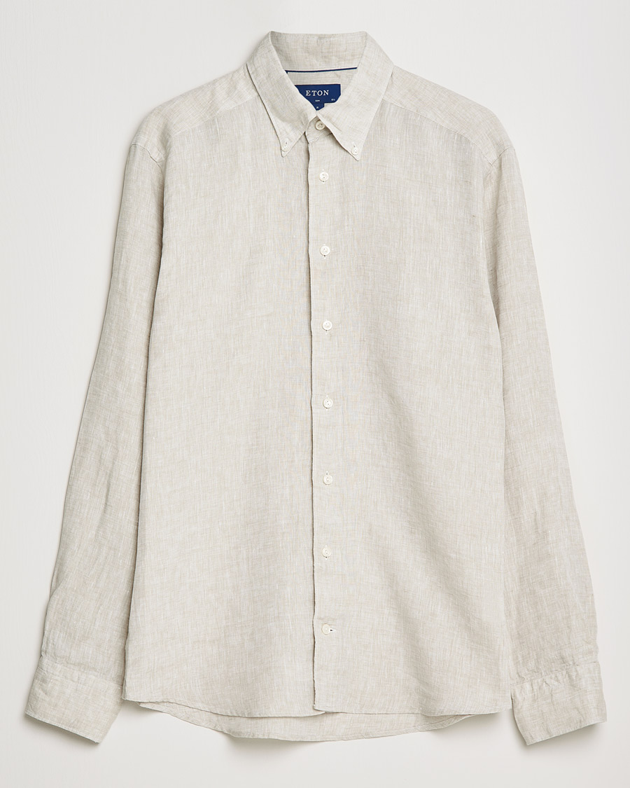 Heren | Overhemden | Eton | Slim Fit Button Down Linen Shirt Beige