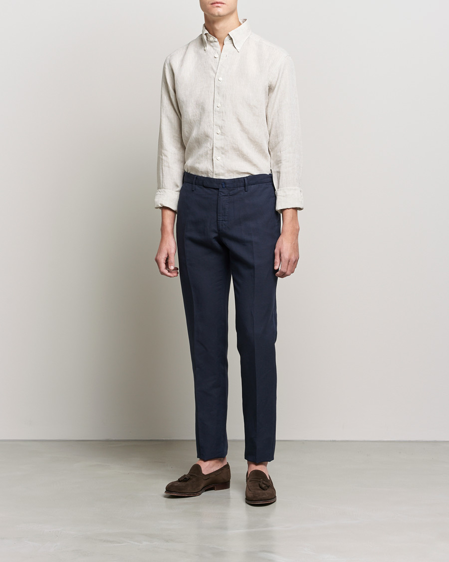 Heren | Overhemden | Eton | Slim Fit Button Down Linen Shirt Beige