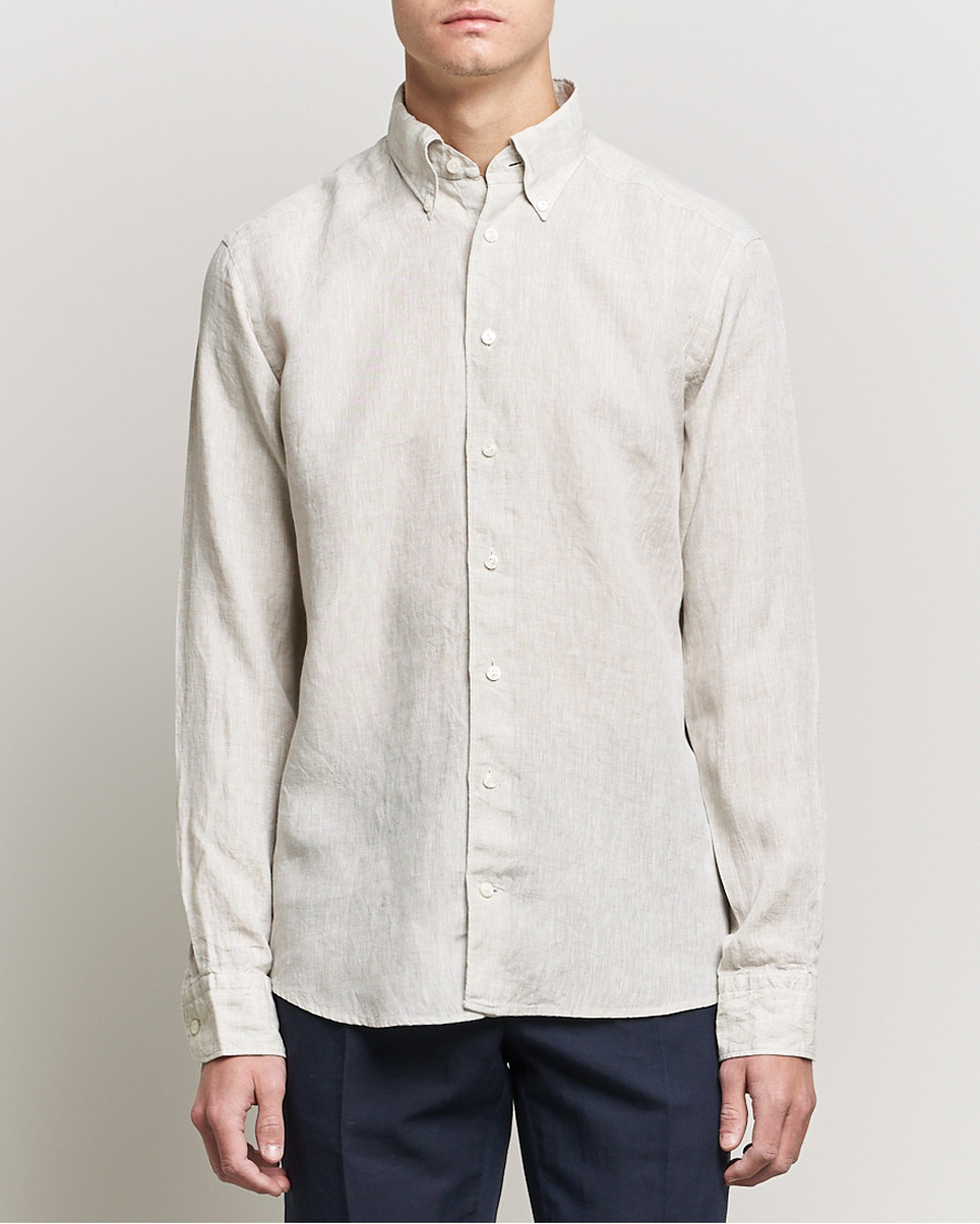 Heren | Overhemden | Eton | Slim Fit Button Down Linen Shirt Beige