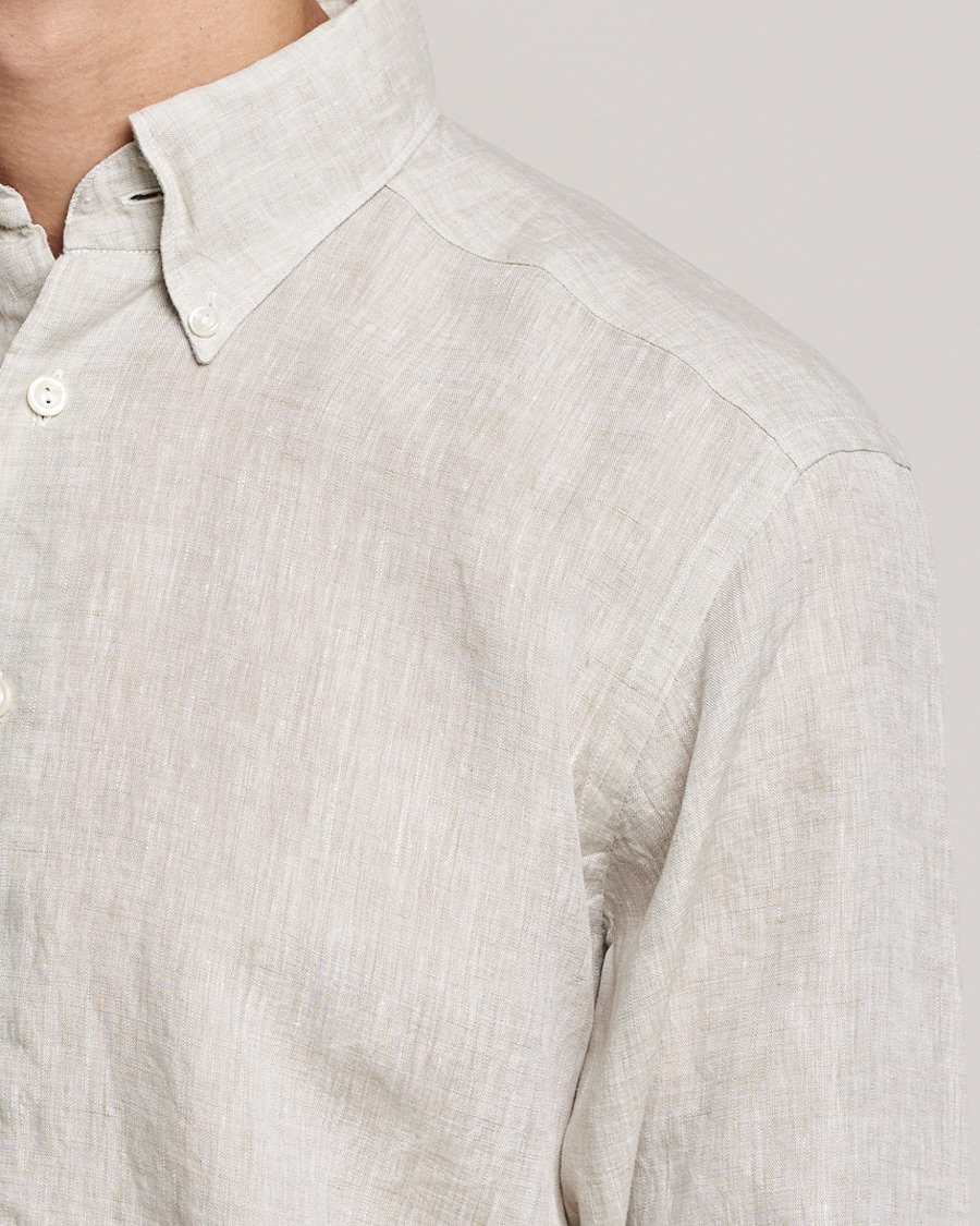 Heren | Overhemden | Eton | Slim Fit Button Down Linen Shirt Beige